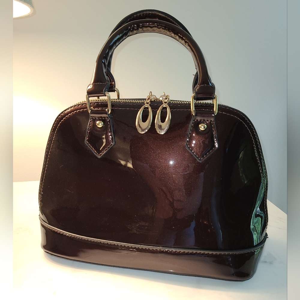 Retro Bowling Bag Handbag NWOT Burgundy Brown Shimmer